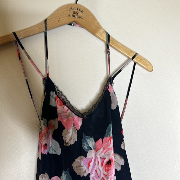 R13 Lace Slip Dress Silk Size Medium Black With Pink Floral Pattern Mid Length - Picture 5 of 11